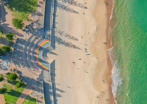 Aerial drone view of Coogee Beach in Sydney Australia.