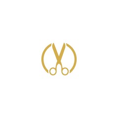 Scissors icon illustration. Barber haircut salon logo design