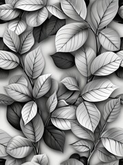 a floral texture mainly made of intricate leaves, white background, half drop repeat
