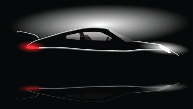 illustration vector design of silhouette car vehicle on black studio background