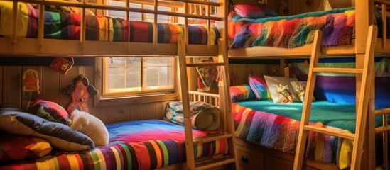 Bunk beds colorful bedding