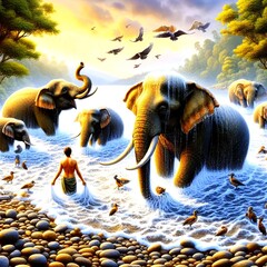 elephants in water