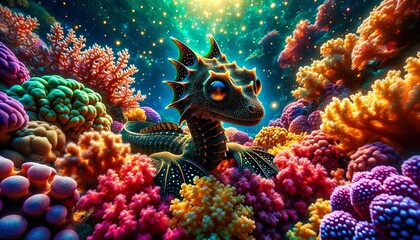 Mythical Sea Dragon Amongst Vibrant Coral Reef