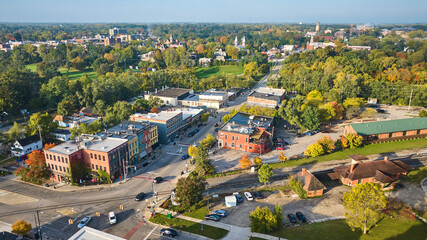 Aerial View of Small Town Charm and Suburban Autumn - Ypsilanti, Michigan © Nicholas J. Klein