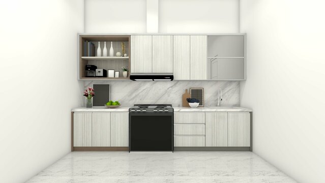 Minimalist Kitchen Cabinet Design with Marble Countertop and Backsplash