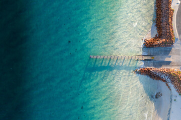 Aerial drone view of a boat ramp in Abbey Beach, Western Australia, Australia.