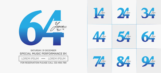 Set of Anniversary Logotype with silver ribbon, blue color can be use for special day celebration