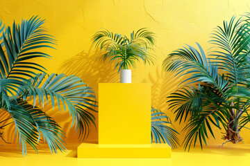 Blank yellow display of vivid summer background for showing product