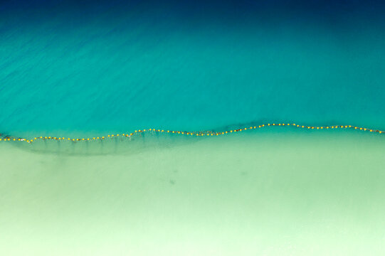 Aerial drone view from a shark barrier in Cottesloe Beach, Western Australia.