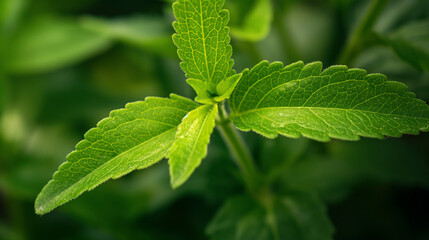 Professional Shot of an Isolated Stevia Plant in a Sunny Day full of Leaves.