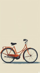 A bright orange bicycle stands out against a neutral beige backdrop