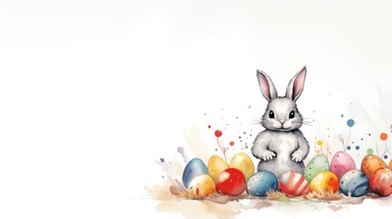 Fototapeta premium Illustration Bunny with Easter Eggs