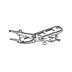 Fototapeta na wymiar Airplane sketch with transparent background