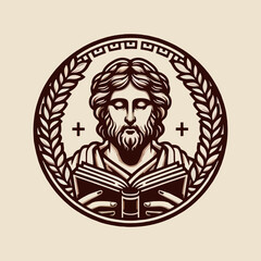Classic Vintage of Greek God Line Drawing Logo Illustration