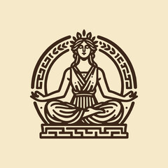 Classic Vintage Goddess Meditation Pose Minimalist Line Drawing Logo Illustration