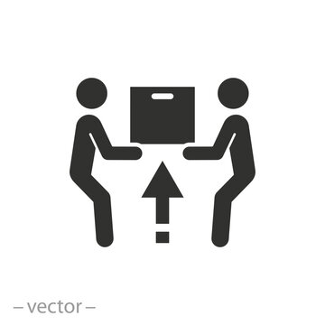 two man carrying load icon, lifting heavy, delivery courier service, flat symbol - vector illustration