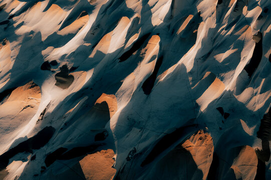 Aerial drone view of the volcanic rock formations in the Campo de Piedra Pomez, Puna, Catamarca, Argentina.