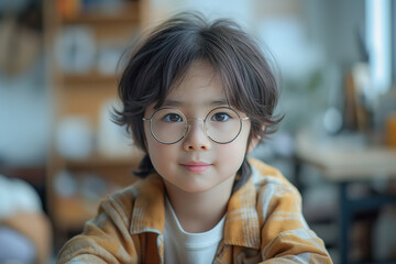 Portrait of asian little boy wearing eyeglasses.