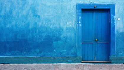 Bright vivid blue wall, clean, one color