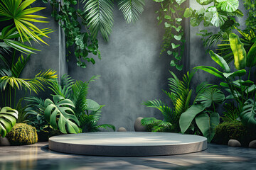 Round empty platform with nature background.