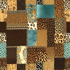 Patchwork Quilt-Inspired Leopard Print with Textured Patches.