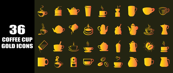 Coffee cup gold icons. vector illustration. flat sign logo.