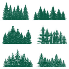 Pine tree silhouette element set collection