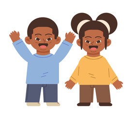 Happy African American girl and with special needs. Cartoon flat vector illustration