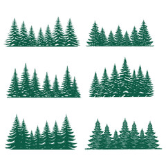 Pine tree silhouette element set collection