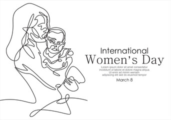 Mothers day line art illustration.Happy Woman's Day.Single continuous line drawing 