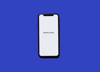 iPhone with a blank screen on a blue background