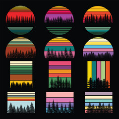 Vintage retro pine tree silhouette set collection