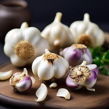 Experience the rich and complex flavors of cooking white garlic Ai image