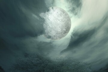 Full Moon With Dark Cloudscapes Night Halloween Concept 2