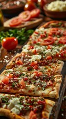 Italian pizza bread topped with soft, chewy pizza cheese. and various savory toppings Suitable for snacks in coffee shops
