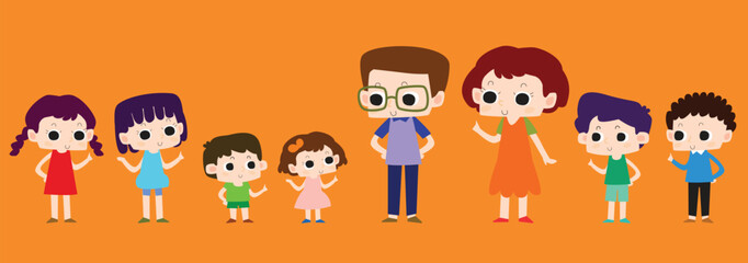 Obraz premium mother father family character cute kawaii asian sister brother boy girl comic