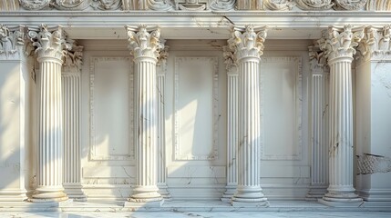 Obraz premium Classic Charm: Greek Temple Pillars Against All-White Backdrop.