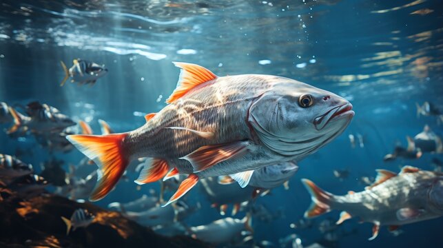 Fish swimming in the water. Underwater world. Marine life.