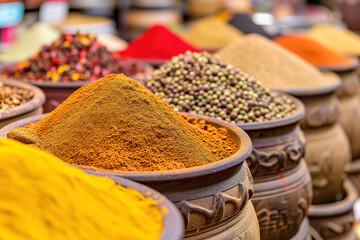 Vibrant Array of Spices at a Market