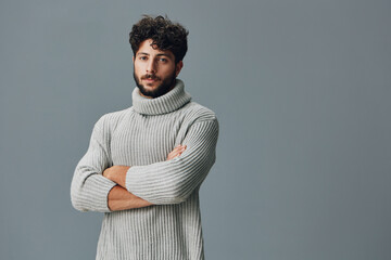 Man portrait casual attractive person confident isolated model handsome young expression adult...