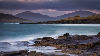 Isle of Harris coastline with the sea and mountains
