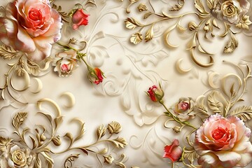 3D classic home interior wallpaper with floral motifs
