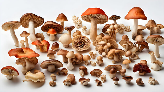 popular mushrooms collection isolated on white background
