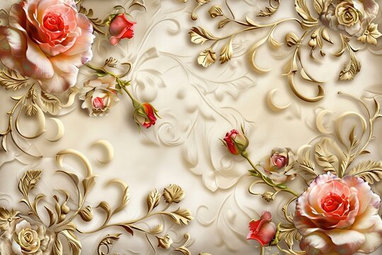 3D classic home interior wallpaper with floral motifs