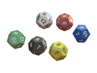 12 Sided Game Dice 6 Colors 3D print model