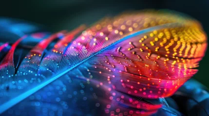 Fotobehang Psychedelic image of a peacock feather, fantastic colors, microscopic, macro © Kondor83