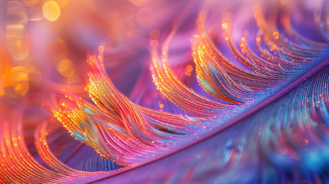 Psychedelic image of phoenix feather, fantastic colors, microscopic