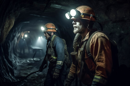 Miners Working in a Dark Underground Mine