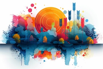 Abstract marketing strategy colorful arrows targeting the bullseye