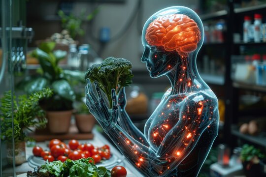 Brain boosting food hologram visualizing nutrition for cognitive enhancement